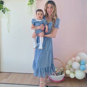 Ivy City Co Blue Floral Puff Sleeve Bridget Midi Dress SMALL